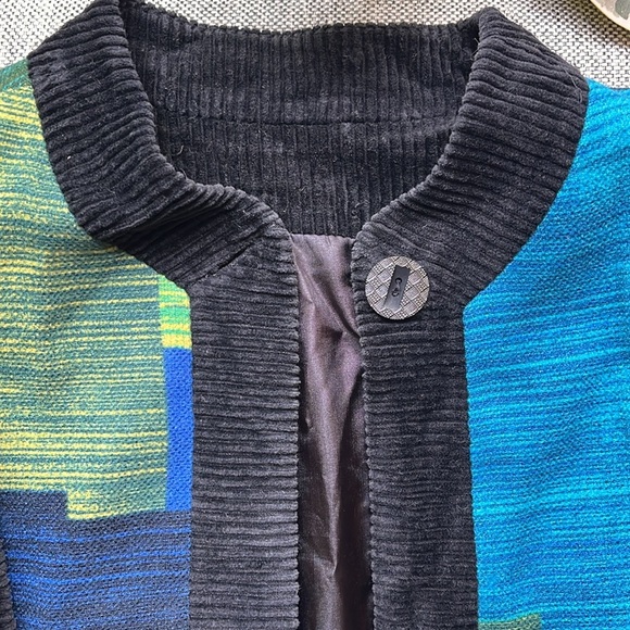 Vintage Corduroy Cardigan Jacket with Blue and Green shades and Pockets - Picture 7 of 17